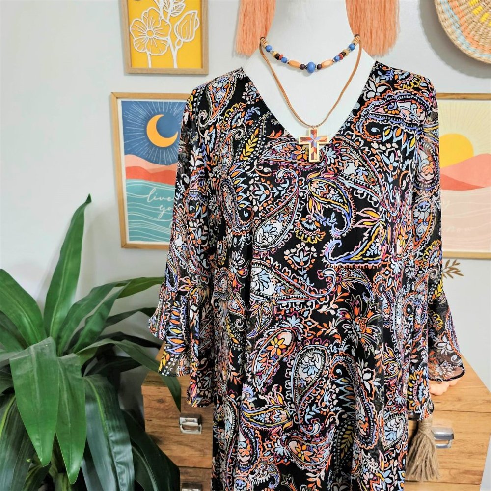 Calvin Klein Brand Dress Black Multi Paisley Print Women's Size 14 - Picture 12 of 12